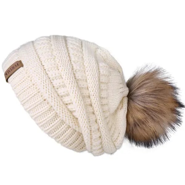 Talk Höst- & Vintermössa för Kvinnor Stickad Pompommössa Slouchy Beanie Skullies för Kvinnor Svart Röd Gul Bonnet Cap Beige 2