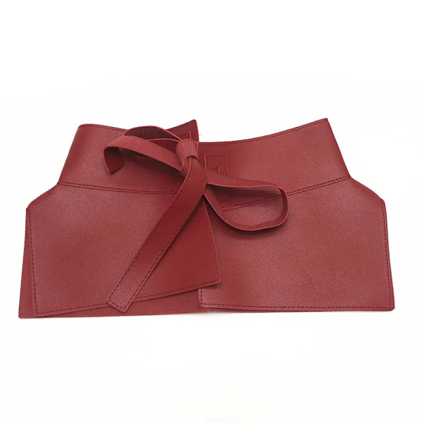 Kvinnor Peplum Bälte Kvinnlig Kjol Läder Midjebälten Mode Damer PU Svart rosett Bred sele Klänningar Designer midjeband Red 1pc
