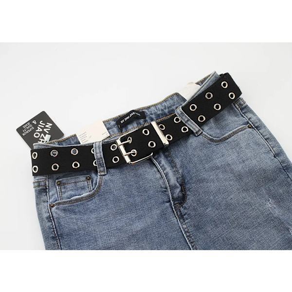 Dubbel genomföring Hål Spänne Bälte Bred Canvas Webbbälte Kvinna Man Svart Röd Vit Midjerem Bälten för Kvinnor Herr Jeans Black 105X3.8cm