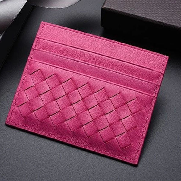 Lyxigt fårskinnskreditkort Ultratunt mäns kvinnliga korthållare Vävt case ID-väska Man Organizer Visitkort Holde Rose red