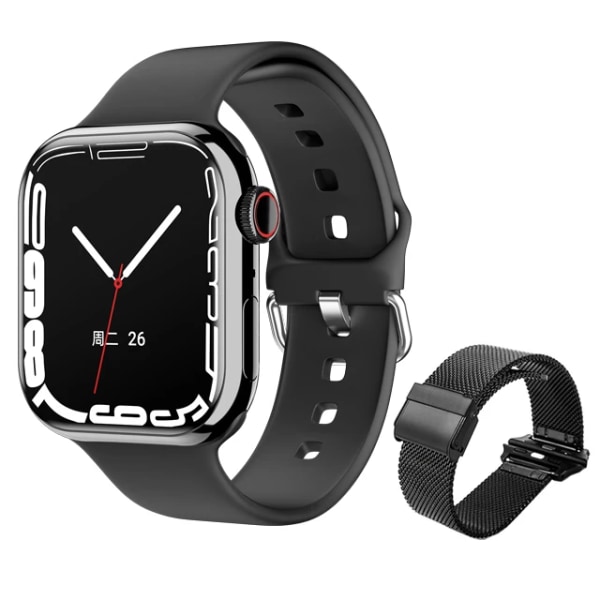 Ny iw9 Amoled Smartwatch Bluetooth Call Herr Sport Fintess klockor Dam Custom Watch Face Series 8 Smart Watch för Apple Watch Black mesh