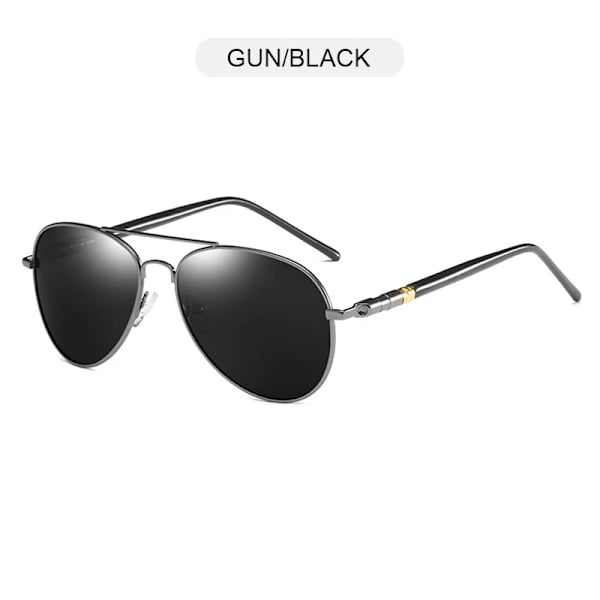FUQIAN Mode Pilot Män Polariserade Solglasögon Oversized Metal Aviation Man Solglasögon Klassiska Svarta Driving Shades UV400 Gun Black Polarized