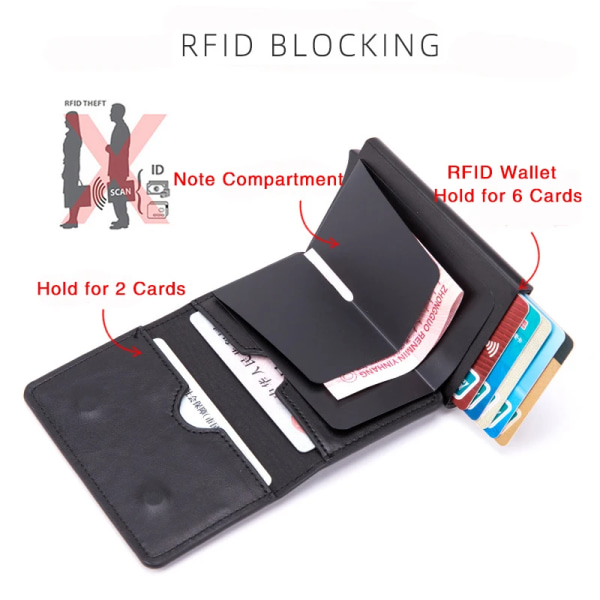 Bycobecy Anpassat namn Läderplånbok Herr Case Magnetkorthållare Smart Wallet Stöldskydds RFID-korthållare Name-Carbon Black