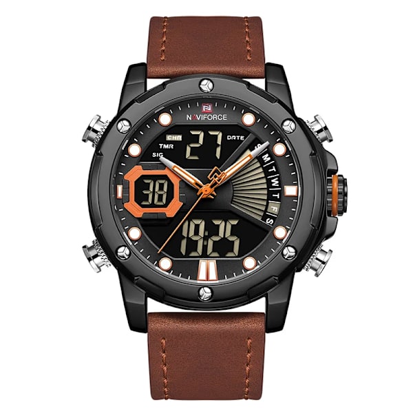 NAVIFORCE Watch Topp Lyxmärke Mode Sport Armbandsur LED Analog Digital Quartz Man Klocka Vattentät Relogio Masculino Black Orange