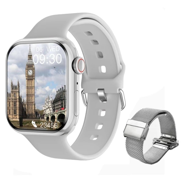 Ny Bluetooth Call Watch 9 Smart Watch Herr Siri NFC GPS Tracker Blodtryck Puls Sport Smartwatch För Apple Watch White mesh NFC