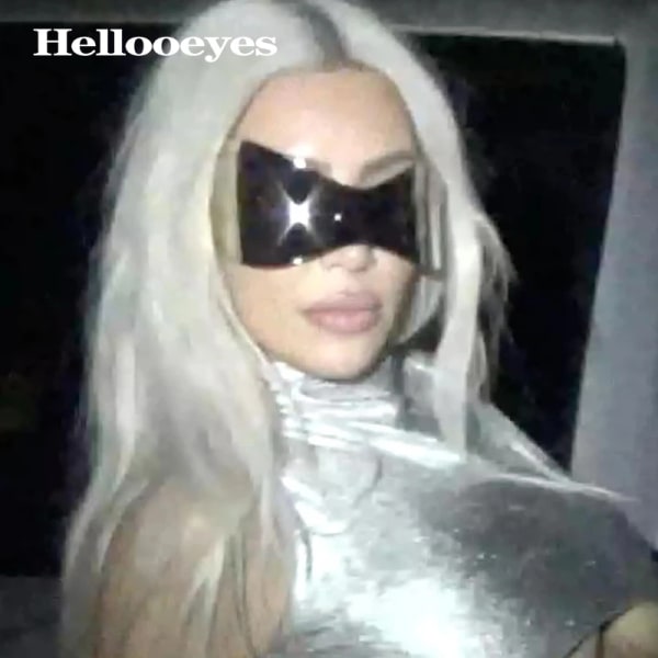 Oversized Punk Goggle Solglasögon Kvinnor Män Lyx Märke Designer Y2K Silver Sport Solglasögon One Piece Glasögon Nyanser UV400 Diamond Clear silver