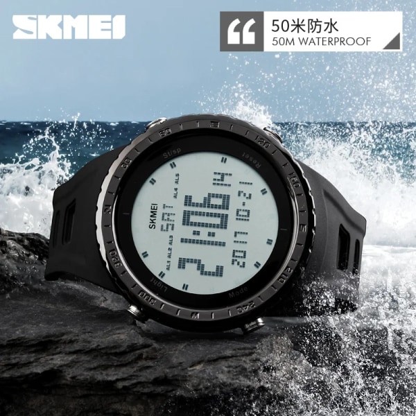 SKMEI 1246 Herr Sportklockor Countdown Chrono Double Time EL Light Digitala armbandsur 50M Vattentät Relogio Masculino Black watch