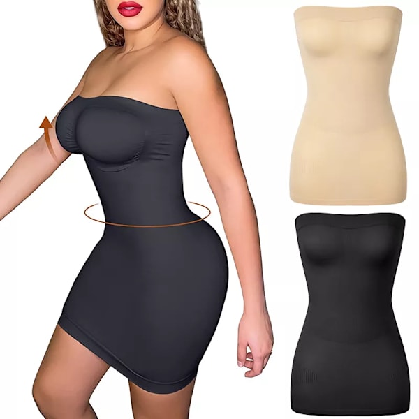 Damer Shapewear Axelbandslös Tube Slip Dress Mini Bodycon Klänningar för kvinnor Seamless Tube Top Dress Slimming Underkläder Beige XL
