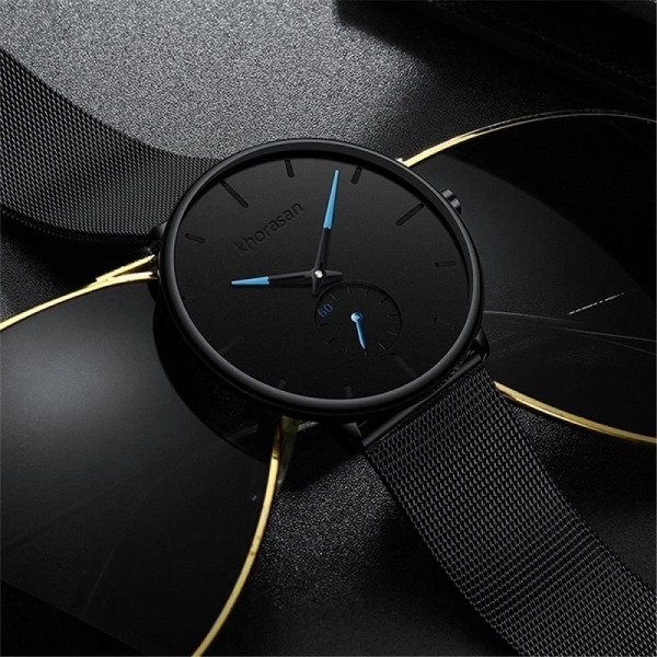 Nya Herr Ultra ThinMinimalist Quartz Casual Läderklockor Watch Man Enkel Rostfritt stål Mesh Band Klocka Reloj Hombre Leather Brown Rose
