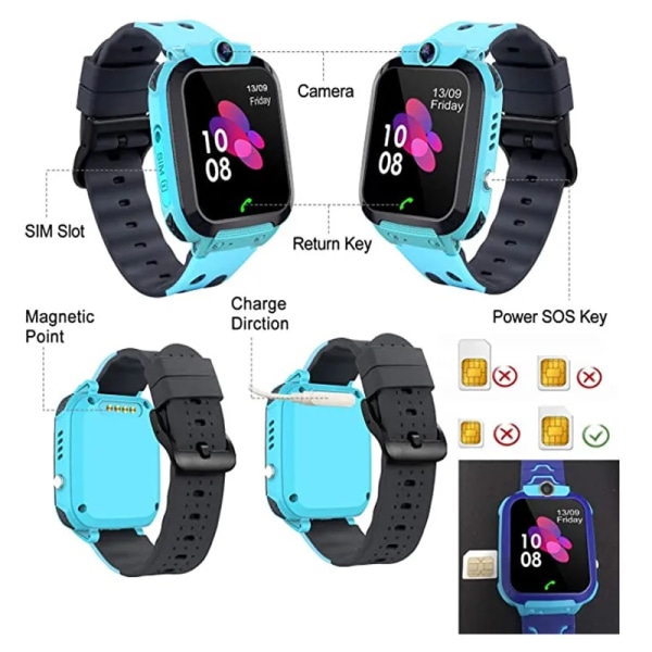 Barn Smart Watch 2/4G Sim-kort LBS Tracker SOS Kamera Barn Mobiltelefon Röstchatt Math Game Ficklampa Barn Smart Watch Sim H1(.481)