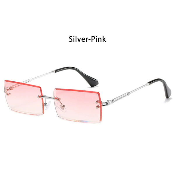 Resestil Båglösa bergsbestigningssolglasögon 2022 Nyaste små rektangulära solglasögon UV400 solglasögon för män kvinnor glasögon Silver-Pink