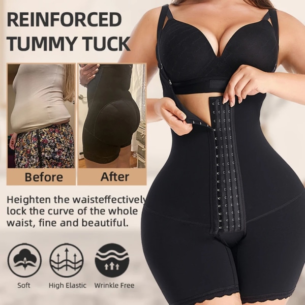 Body Shaper Waist trainer för kvinnor Pärmar Magkontroll Butt Lifter Fajas Colombianas Shapewear Slimming Belly Sheath Black M