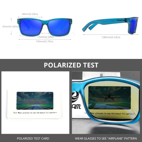 KDEAM 2021 New All Black Square Polarized Solglasögon Herr Flat Top Designer Polaroidglasögon Tillbehör ingår CE C6 mirrored violet