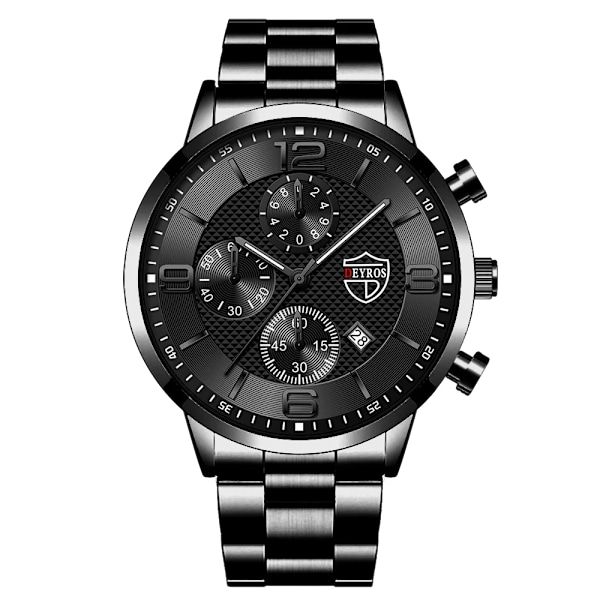 Lyx Herr Klockor i rostfritt stål Mode Herr Affär Läder Watch Man Kalender Datum Lysande klocka relogio masculino Steel Black Black