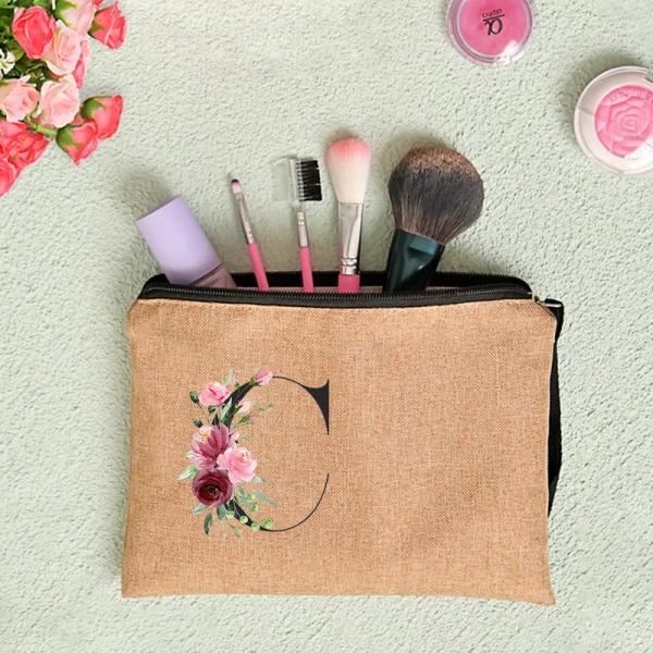 Anpassat namn Blomma Brev Kosmetikväska Bachelorette Party Neceser Makeup Väskor Dragkedja Toalettartiklar Organizer Brudtärna Presenter D4BaleH