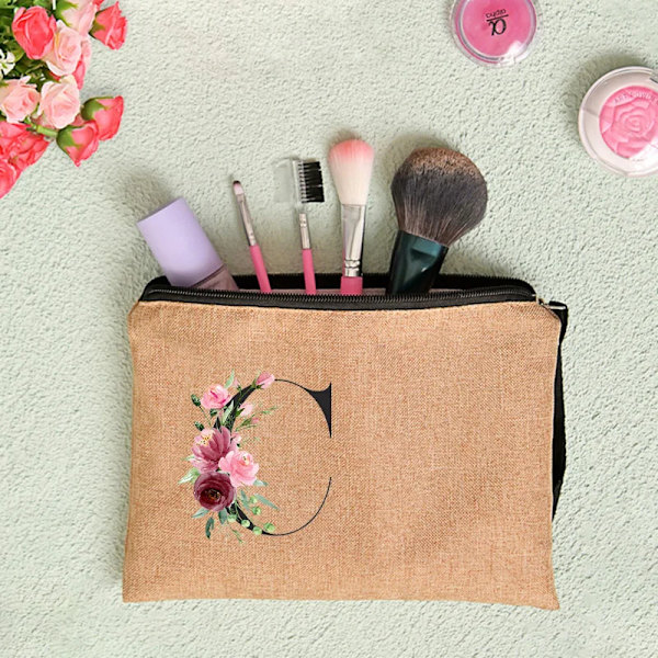 Anpassat namn Blomma Brev Kosmetikväska Bachelorette Party Neceser Makeup Väskor Dragkedja Toalettartiklar Organizer Brudtärna Presenter D4BaleV