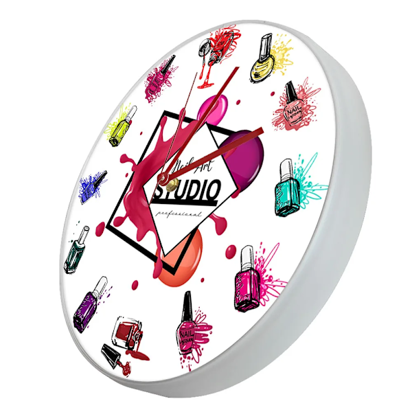 Nail Art Studio Dekorativ Väggklocka Tyst Quartzklocka Haning Väggur Skönhetssalong Dekoration Nagelterapeut Presentidé White Frame With LED