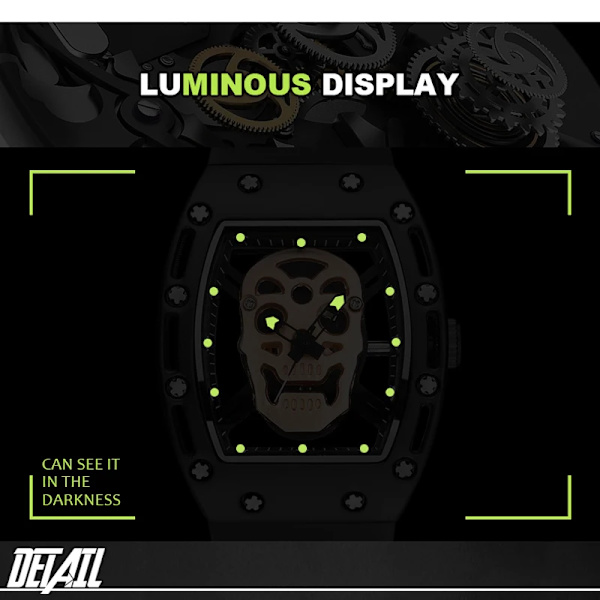 Kimsdun Watch For Herr Toppmärke Lyx Vattentät Tonneau Hollow Out Skull Man Armbandsur Silikon Relogio Masculino 2022 black gold
