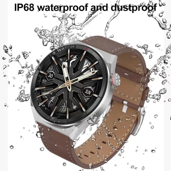 Ny Business Men Smart Watch Sport AMOLED 454*454 Skärm NFC Access Control Smartwatch Bluetooth Call Clock 30M Vattentät silver brown leather