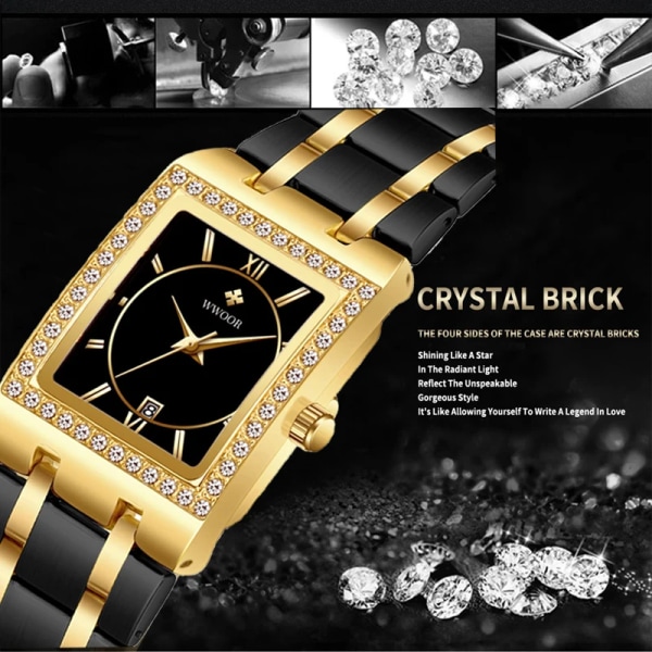 WWOOR Reloj Nytt mode watch diamantklocka Toppmärke lyx fyrkantig armbandsur Enkel watch Liten watch Relogio Feminino Gold black gold(.337)