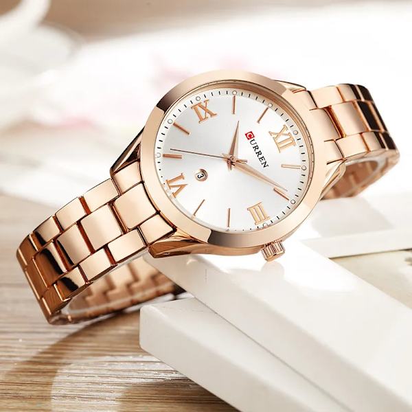 CURREN Guldklocka Watch Damklockor Creative Steel Damarmband Klockor Damklocka Relogio Feminino Montre Femme Rose gold white-box