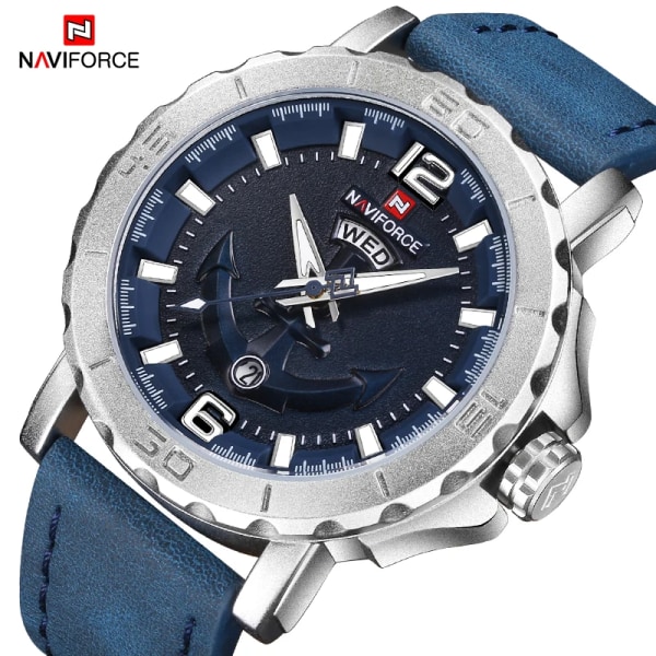 NAVIFORCE Watch Toppmärke Lyx Sport Kvartsklockor för män Vattentät datumvisning Armbandsur Läder Relogio Masculino SBEBE BOX