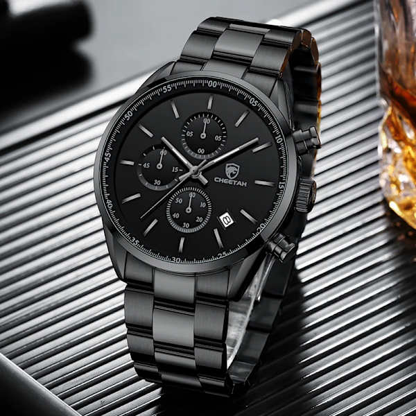 Nya CHEETAH klockor för män Toppmärke Lyxmode Business Quartz Herrarmbandsur i rostfritt stål Vattentät sportklocka L Black Black