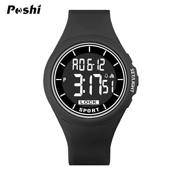 POSHI Vattentät digital watch Lyxig självlysande klocka Nedräkning Stoppur Sport Herrarmbandsur Toppmärke 2023 Nytt armbandsur black white