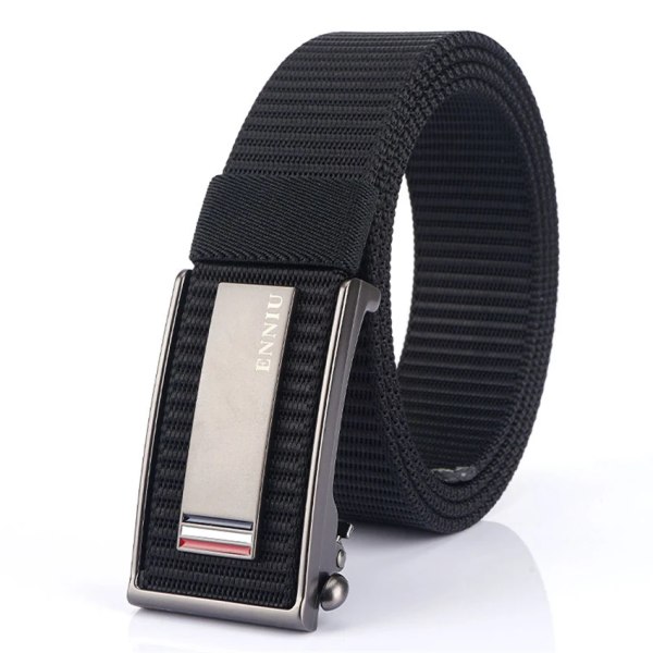 Nytt mode herrbälte Toppkvalitet Bekväma nylon för män Metall Automatiskt spänne Ung Canvas Taktisk designerbälte Black Belt B 120cm Adjustable