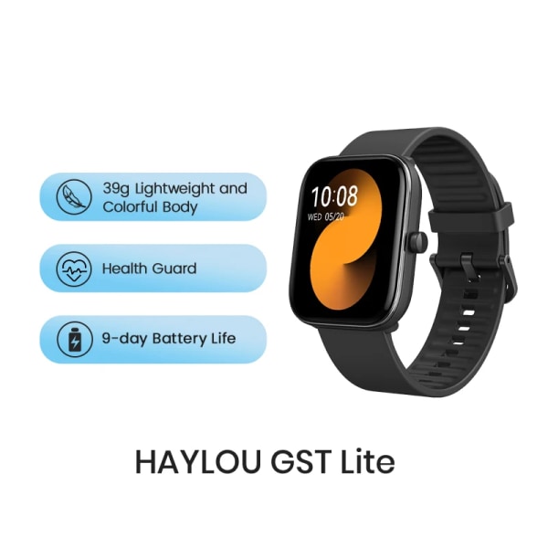 HAYLOU GST Smart Watch Herr Dam Watch Blodsyre Puls Sömnmätare 12 Sportmodeller Custom Watch Face Global version GST Lite Black