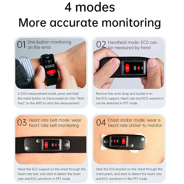 E600 EKG Smart Watch Herr Icke-invasiv Blodsocker Puls Blodtrycksmätare Sportsteg Smartwatch Dam Android red silica
