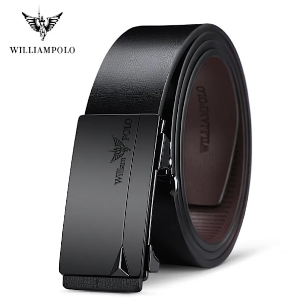 WILLIAMPOLO berömda märkesbälte män högsta kvalitet äkta läder lyxdesigner manliga automatiska spännbälten för män 105-130cm Black-20212 115CM