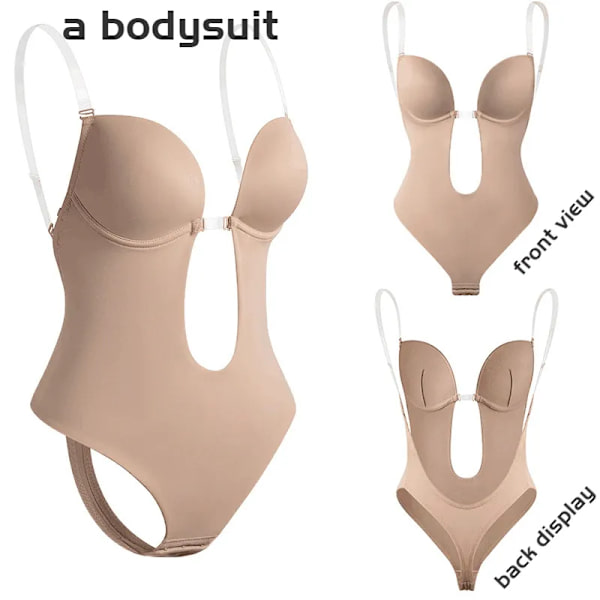 Full Body Shapewear Dam Deep V Sexig Cabriolet BH Stringform Bär Rygglös Osynlig Push Up BH Underkläder Bantningskorsett skin L(36or80)