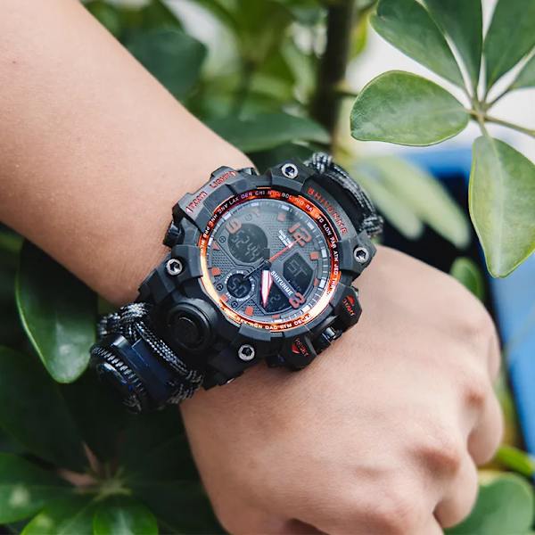 Utomhus Survival Military Watch Vattentät Multifunktionell Survival Kit Militär Taktisk Paracord Watch Compass Watch Red with box