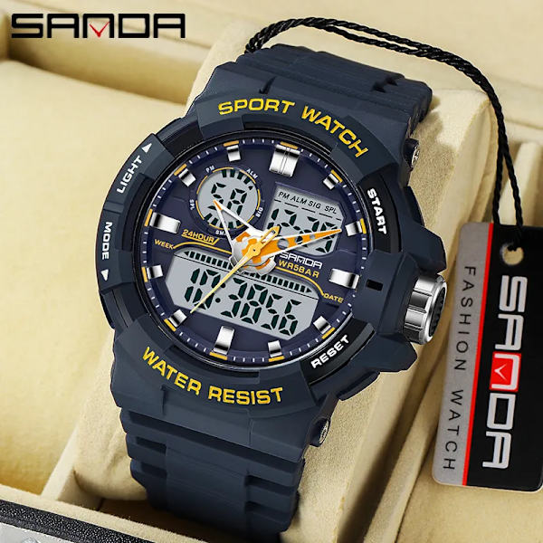 SANDA Vattentät watch Herrklocka LED Digital Quartz Watch Top Märke Lyx Herr G style Luminous Watch Relogio Masculino All Black