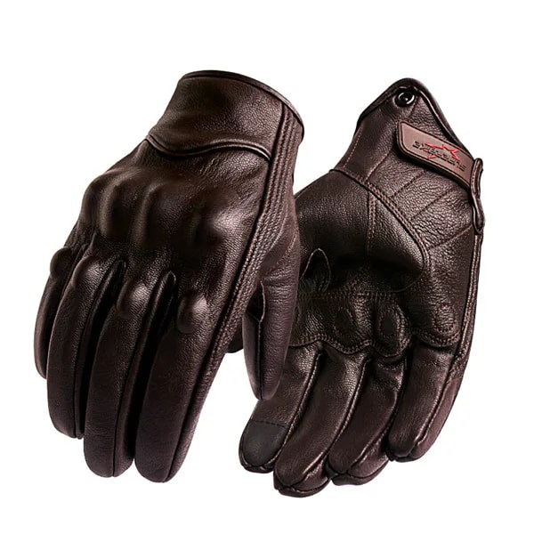 Motorcykelhandskar Herr Touch Äkta Läder Svart/Brun/Gul Cykel Racing Hel Finger Motorcykel Åkhandske Motocross Brown Solid XXL