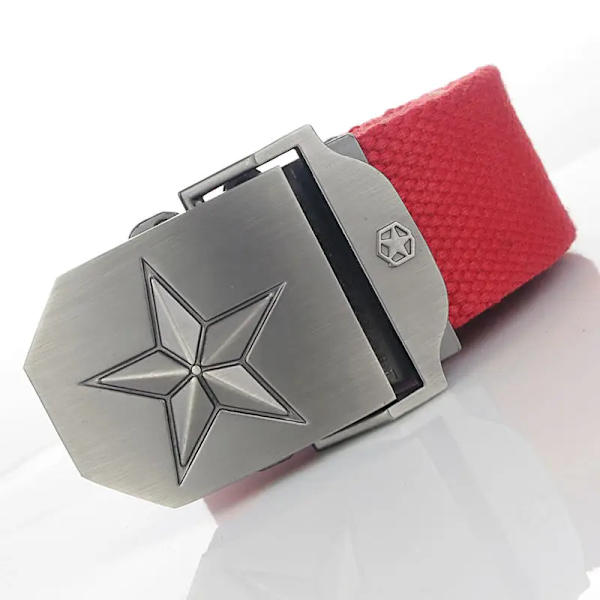BOKADIAO Herr & Kvinnor Militär Canvas bälte lyxigt 3D-stjärna Metallspänne jeansbälte Army taktiska bälten för män midjeband hane Red 110cm
