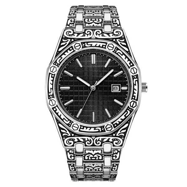 Nya heta klockor Mode män watch i rostfritt stål Lyxkalender Quartz Armbandsur Business Klockor Man Klocka Relogio Masculino Black silver