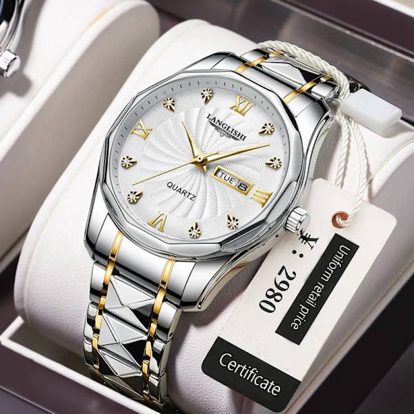 Gratis släpp watch Herr Quartz Herrklockor Topp Lyx Watch Man Guld Rostfritt stål Relogio Masculino Vattentät golden white