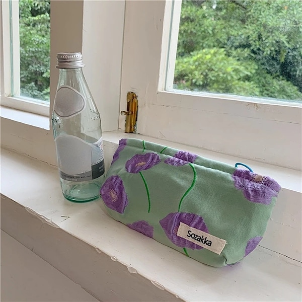 Stor Kvinnor Blommig Kosmetikväska Blommor Sminkväska Resesmink Case Organizer Kvinnlig Handväska Clutch Handväska Dragkedja R