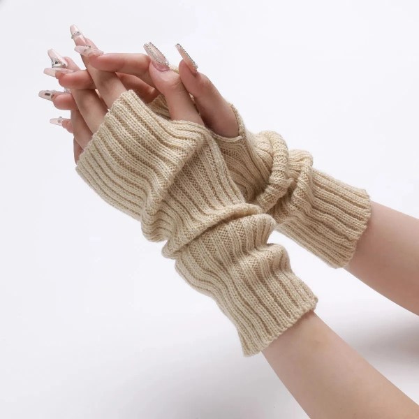 Långa Fingerless Handskar Damvante Vinter Armvärmare Stickad Arm ärm Fin Casual Mjuka Goth-kläder för flickor Punk Gothic Handske long - Off-white