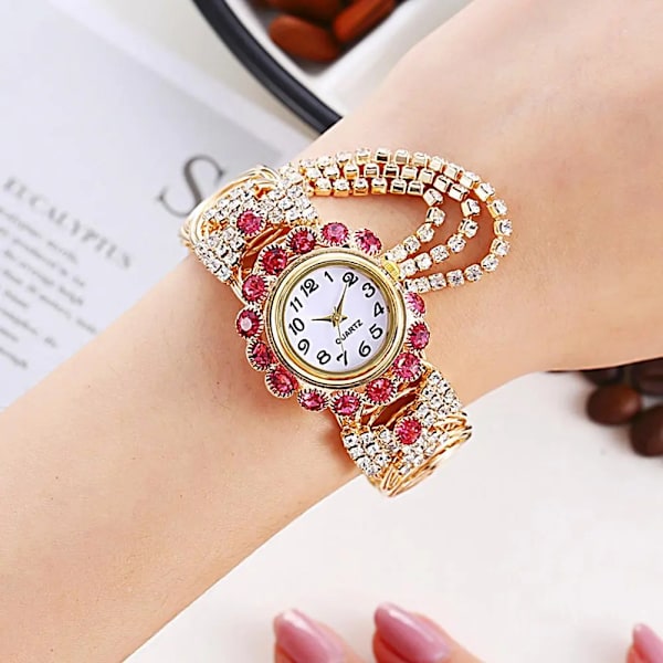 Rhinestone Quartz Watch Shiny Fashion Stable Performance Armband Watch för vardagen Red 2