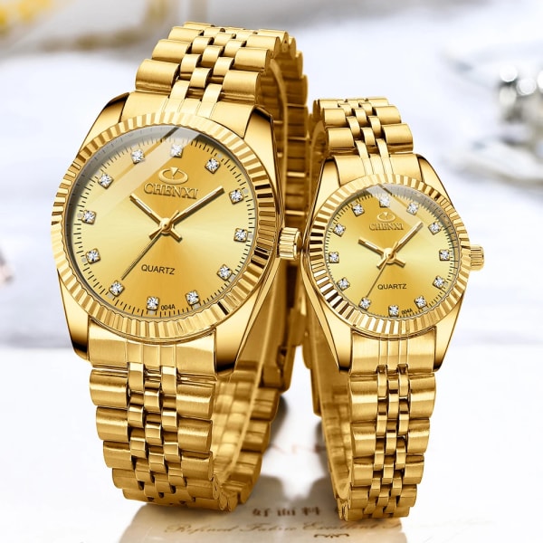 CHENXI Mode Lyx Herr Watch Guld Blå Kvarts Watch Rostfritt stål Par Klocka Casual Vattentät Herrklockor Women Golden Green