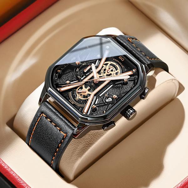 POEDAGAR Lyx Herrarmbandsur Högkvalitativ vattentät kronograf Lysande Date Man Klockor Läder Herr Quartz Watch Militär RoseGold Gold GD S