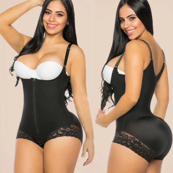 Fajas Colombians Dragkedja Body Shapewear Shapewear Kvinnor Waist trainer Reducerande gördel Platt mage Bantning Slida Efter förlossning bälte thick material black XL