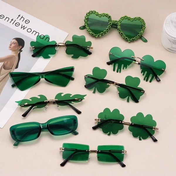 Solglasögon St. Patrick's Day Green Four Leaf Clover Glasögon Leprechaun Dräktglasögon Irish Shamrock Solglasögon C