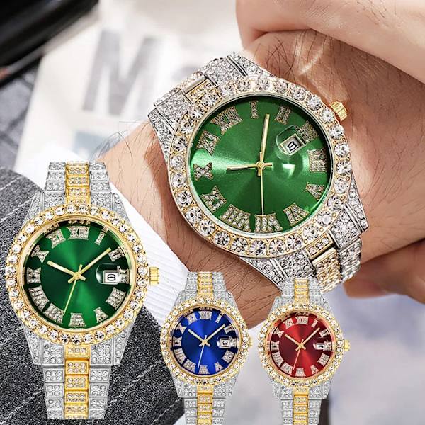 Iced Out Watch Herr Lyx Märke Full Diamond Herrklockor AAA CZ Quartz Watch Vattentät Hip Hop Man Klocka Present För Herr SIZE2-SLIVER