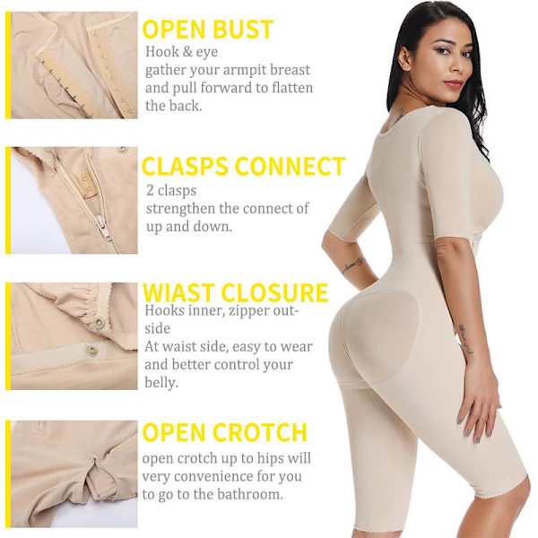 Body Shapewear för kvinnor efter operation Kompressionsplagg Fast kontroll Kroppsformare Waist trainer Slimmande underkläder Black 3XL