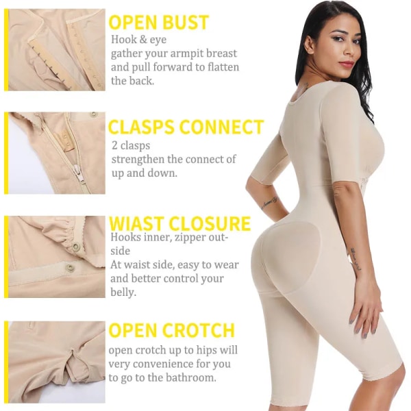 Body Shapewear för kvinnor efter operation Kompressionsplagg Fast kontroll Kroppsformare Waist trainer Slimmande underkläder Black M
