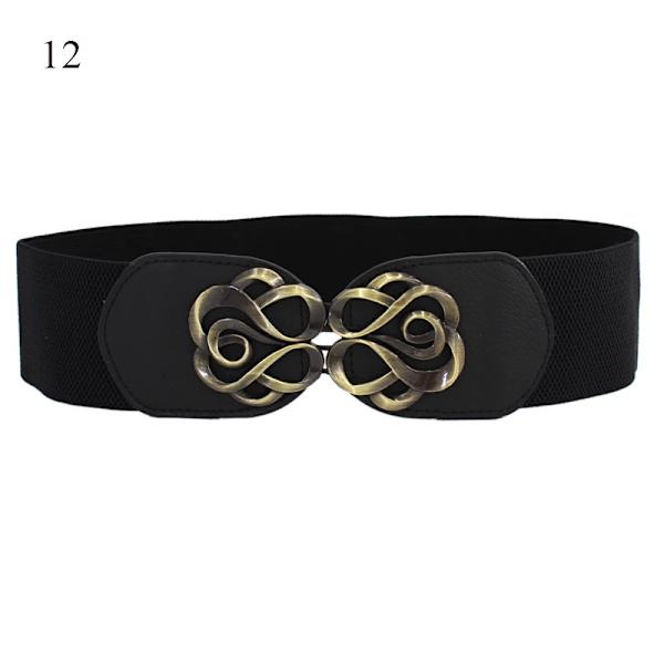 65 cm Klassisk svart korsett Elastiska bälten för kvinnor blad Metallspänne Stretchbälte Cummerband Bred bälte Klänning Kappa Midjeband Style 12 one size